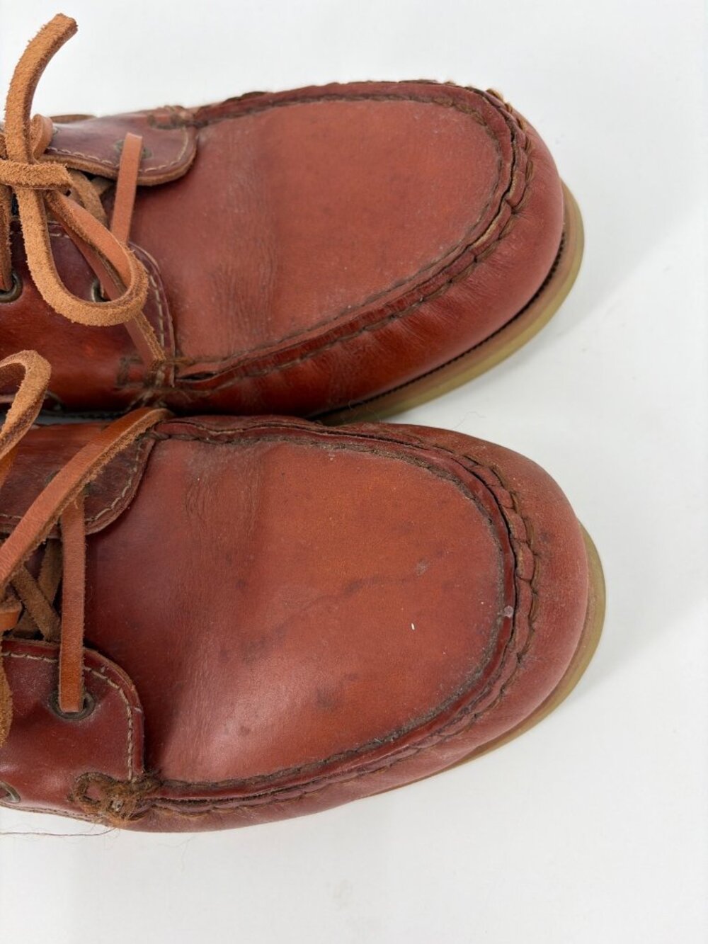 Maine New England Leather Boat Shoes Men 9 Brown Lace-Up Moc Toe Preppy Coastal - Picture 4 of 9